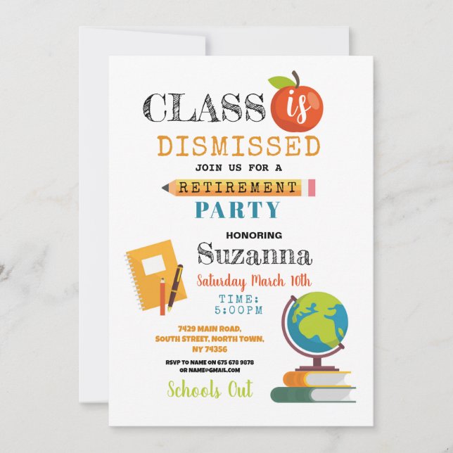 Teacher Class Dismissed Retirement Party Invitation (Front)