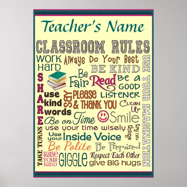 Teacher Class Room Rule Add Name Customise Poster (Front)