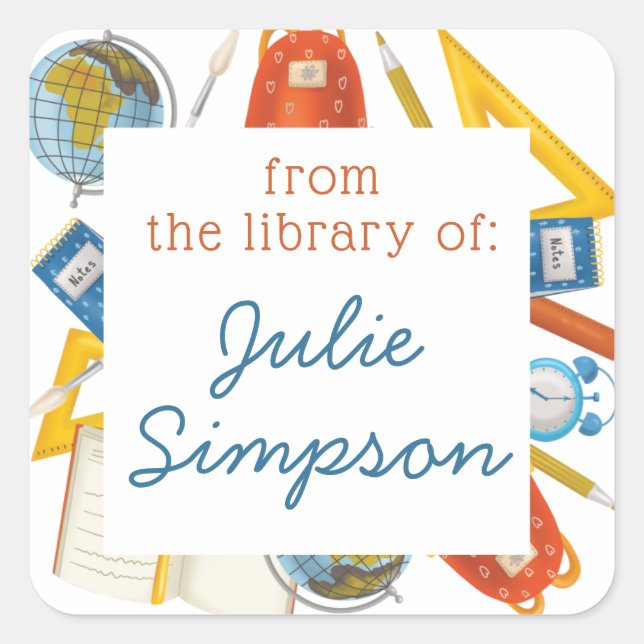 Teacher Classroom Bookplate Square Sticker (Front)