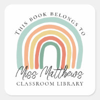 Teacher Classroom Library Rainbow Bookplate