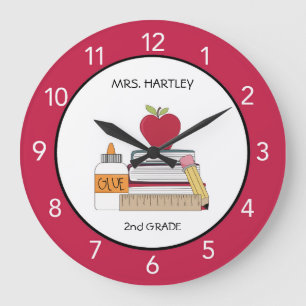 Teacher Classroom Red Apple Custom Large Clock