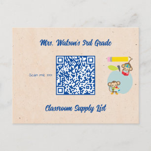 Teacher Classroom Supply List QR Code Custom Postcard