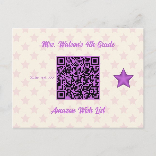 Teacher Classroom Wish List QR Code Custom Postcard (Front)