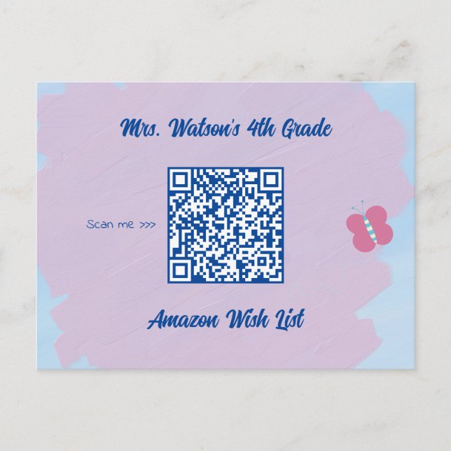 Teacher Classroom Wish List QR Code Custom Postcard (Front)