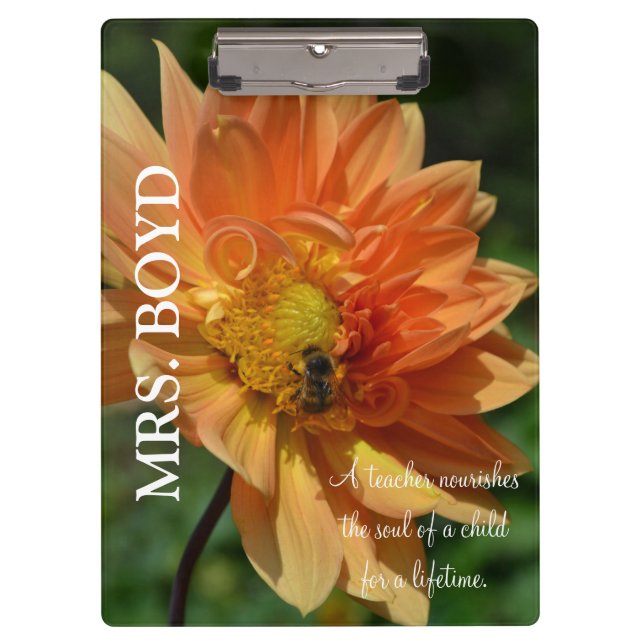 Teacher Clipboard with Peach Dahlia (Front)