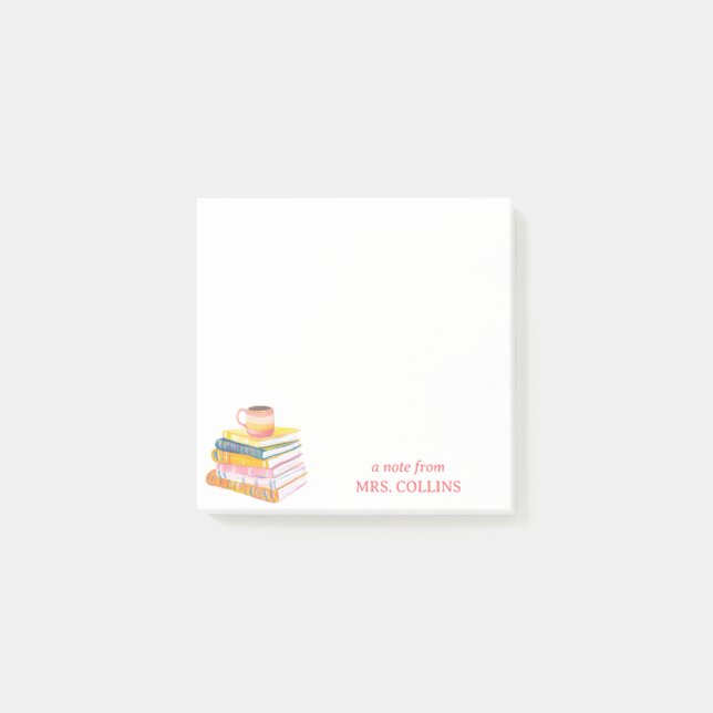 Teacher coffee & books Notes 3 x 3" (Front)