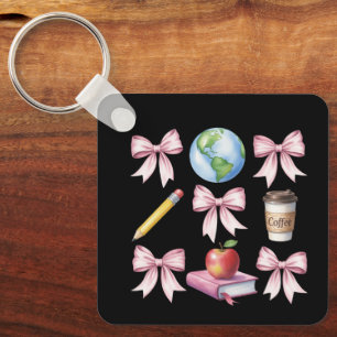 Teacher Coffee Bow Cute Appreciation Gifts Key Ring