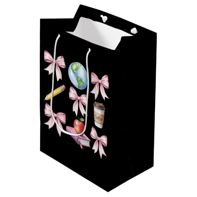Teacher Coffee Bow Cute Appreciation Gifts  Medium Gift Bag (Front Angled)