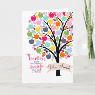 Teacher Colourful apple  Tree thank you gift Card