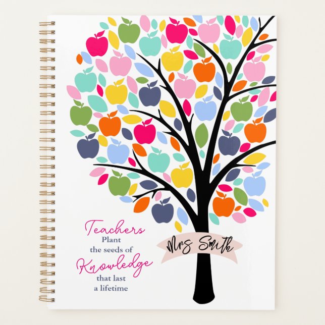 Teacher Colourful apple  Tree thank you gift Planner (Front)