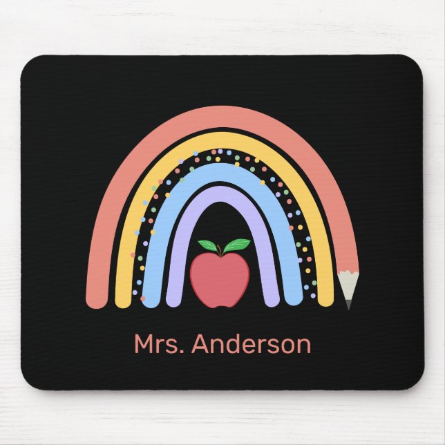 Teacher Colourful Rainbow Pencil Apple Mouse Pad (Front)