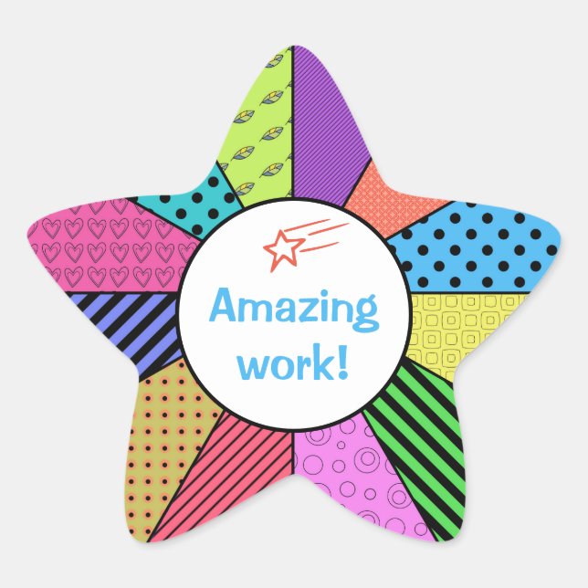 Teacher Compliment Bright Colour Wedges Star Sticker (Front)