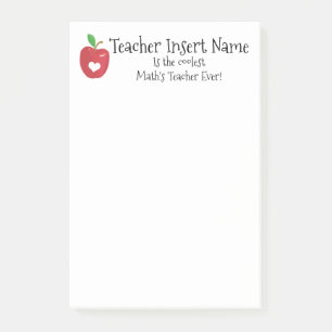 Teacher coolest red apple heart insert subject post-it notes