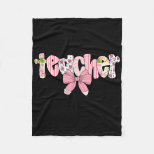Teacher Coquette Bow Back To School First Day Of S Fleece Blanket
