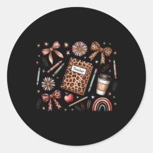 Teacher Coquette Bow Book First Day Of School Ck T Classic Round Sticker