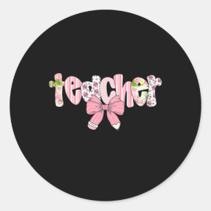 Teacher Coquette Bow Ck To School First Day Of Sch Classic Round Sticker