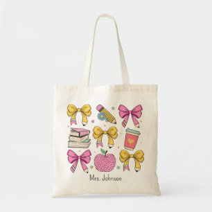 Teacher Coquette Pencil Bow Pattern Tote Bag