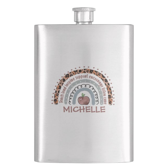 Teacher Core Values Rainbow Hip Flask (Front)
