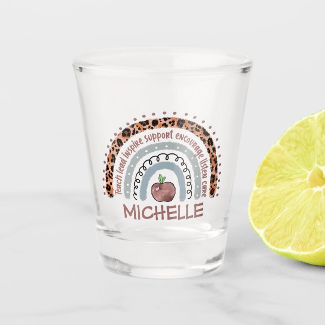 Teacher Core Values Rainbow Shot Glass (Front)