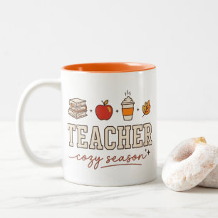 Teacher Cosy Season, Cute Fall Teacher Books Apple Two-Tone Coffee Mug