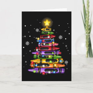 Teacher Crayon Christmas Tree Lights Student Schoo Card