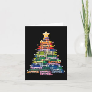 Teacher Crayon Christmas Tree Lights Student Schoo Card