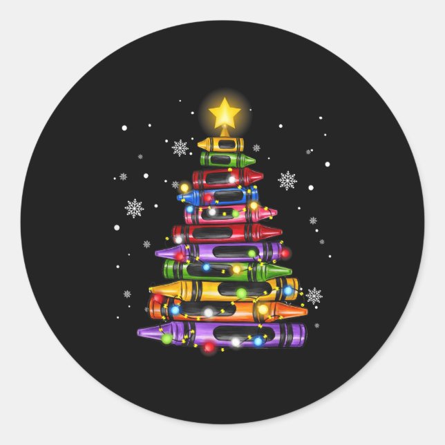 Teacher Crayon Christmas Tree Lights Student Schoo Classic Round Sticker (Front)