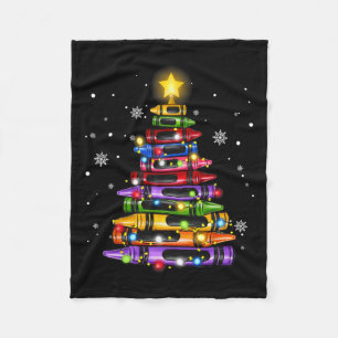Teacher Crayon Christmas Tree Lights Student Schoo Fleece Blanket