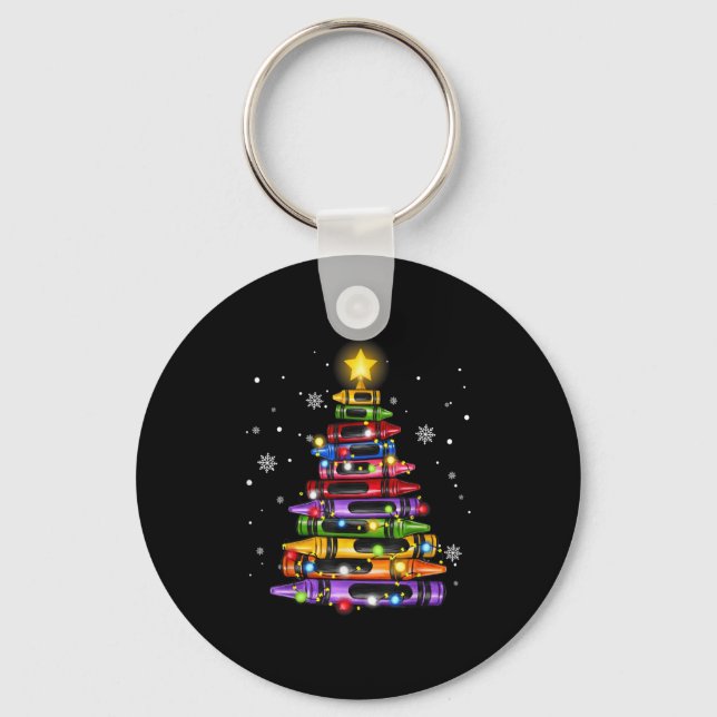 Teacher Crayon Christmas Tree Lights Student Schoo Key Ring (Front)