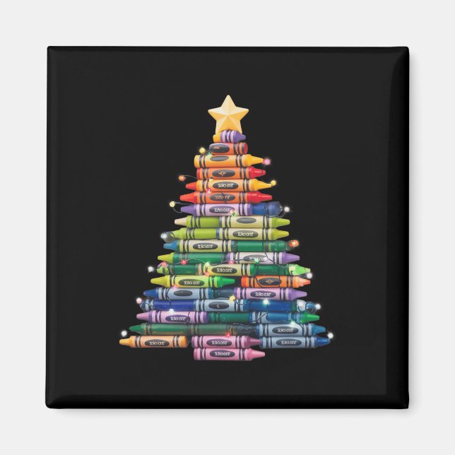 Teacher Crayon Christmas Tree Lights Student Schoo Magnet (Front)