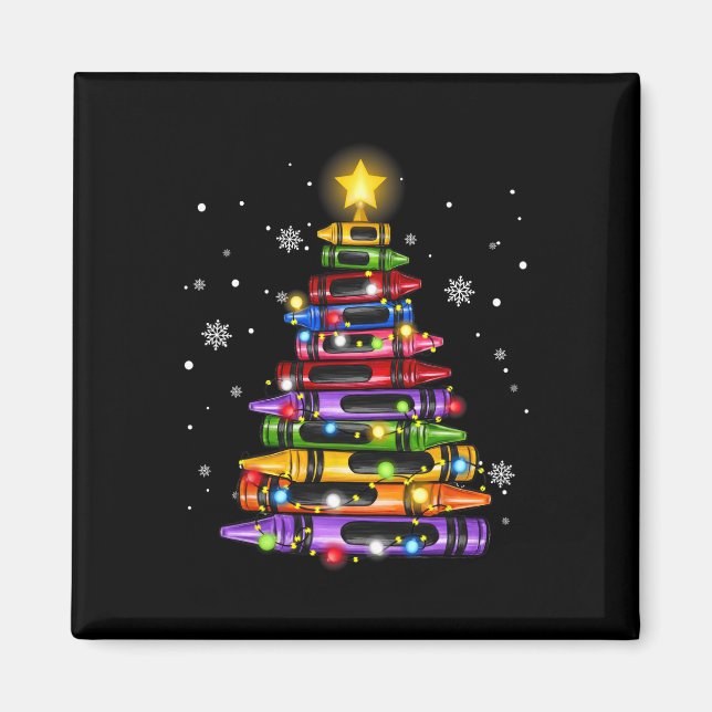 Teacher Crayon Christmas Tree Lights Student Schoo Magnet (Front)
