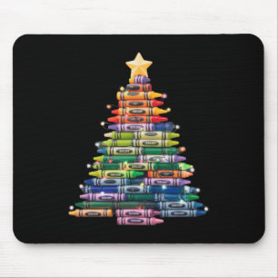 Teacher Crayon Christmas Tree Lights Student Schoo Mouse Pad