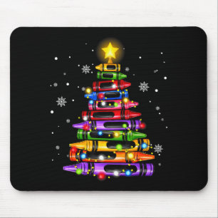Teacher Crayon Christmas Tree Lights Student Schoo Mouse Pad