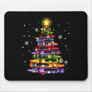 Teacher Crayon Christmas Tree Lights Student Schoo Mouse Pad