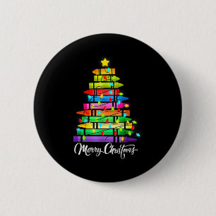 Teacher Crayon Merry Christmas Tree Lights School 6 Cm Round Badge