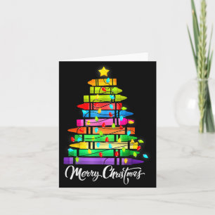 Teacher Crayon Merry Christmas Tree Lights School Card