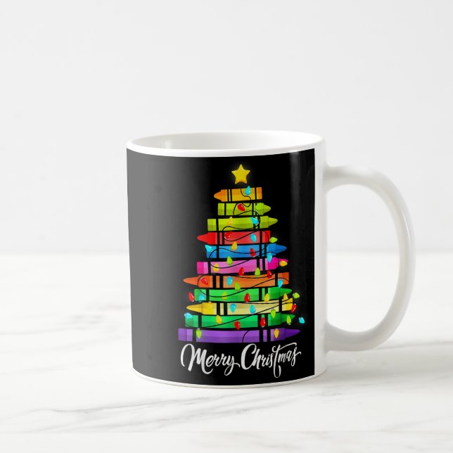 Teacher Crayon Merry Christmas Tree Lights School  Coffee Mug (Right)