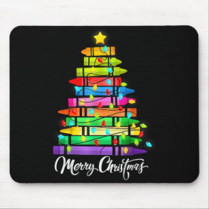 Teacher Crayon Merry Christmas Tree Lights School  Mouse Pad