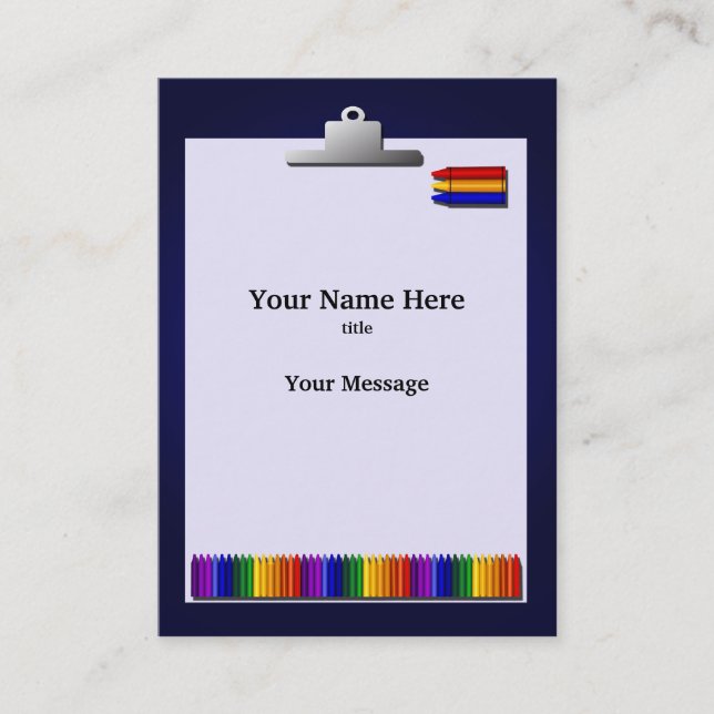 Teacher Crayons Design Chubby Business Card (Front)