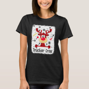 Teacher Crew Cute Red Plaid Reindeer Snow Christm T-Shirt