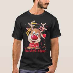 Teacher Crew Cute Rudolph Reindeer Wearing Lights  T-Shirt