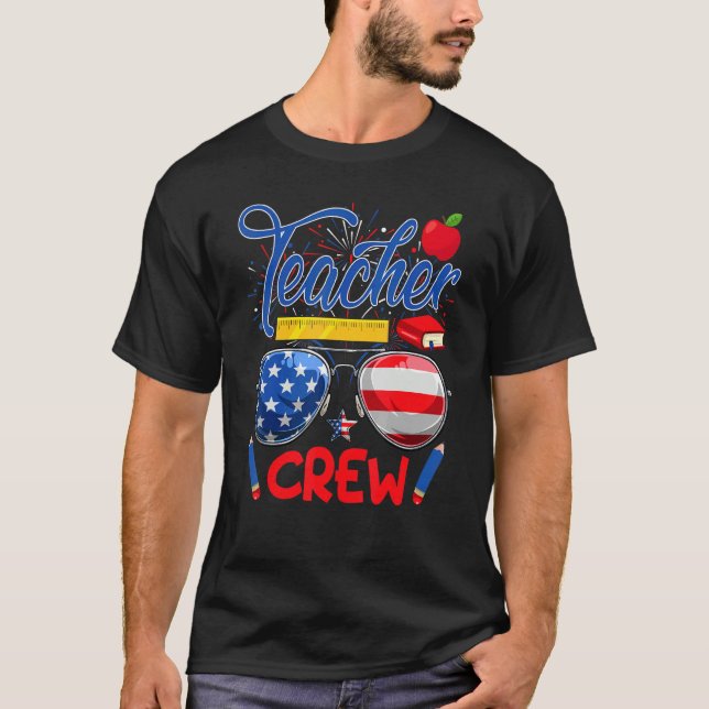 Teacher Crew Usa American Flag Teachers 4th Of Jul T-Shirt (Front)