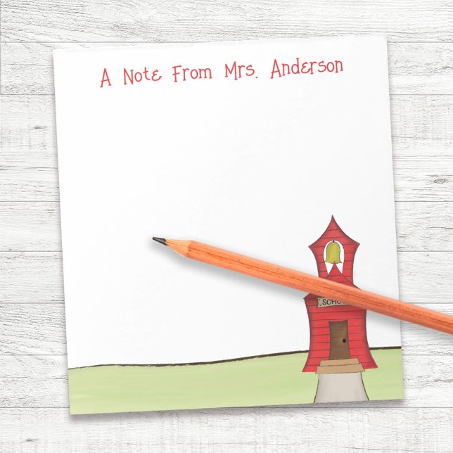 Teacher Custom School House Cute Notepad (Teacher classroom personalized notepad.)
