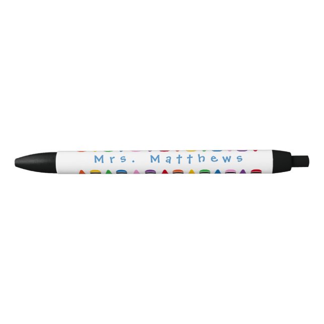 Teacher Cute Colour Crayon Monogram Blue Pen (Front)