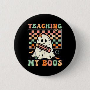 Teacher Cute Ghost Groovy Teacher Halloween Teachi 6 Cm Round Badge