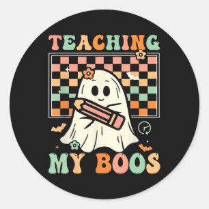 Teacher Cute Ghost Groovy Teacher Halloween Teachi Classic Round Sticker