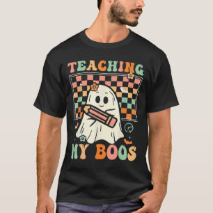 Teacher Cute Ghost Groovy Teacher Halloween Teachi T-Shirt