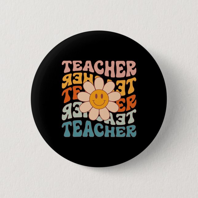Teacher Daisy Colourful - Elementary School Teache 6 Cm Round Badge (Front)