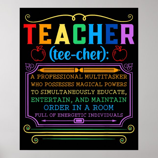 Teacher Definition Funny Teaching School Teacher Poster (Front)