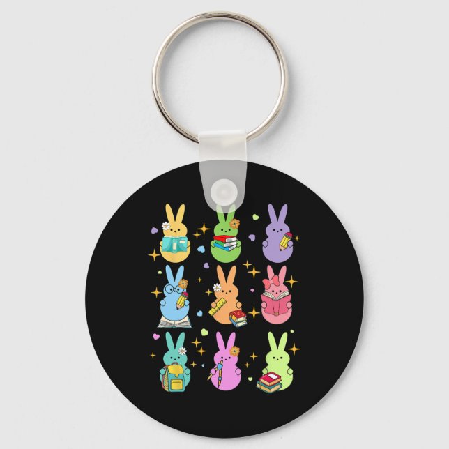 Teacher Easter Bunny Happy Easter Egg Groovy Stude Key Ring (Front)